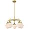 Oxford 24.5"W 5 Light Brushed Brass Stem Hung Chandelier w/ White Shad