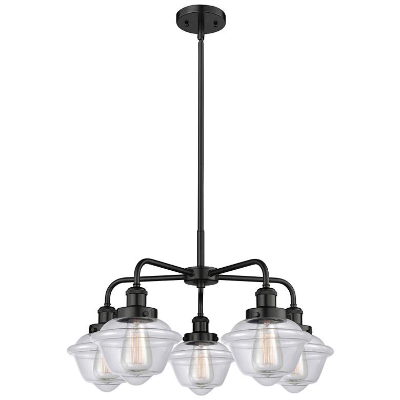 Image 1 Oxford 24.5"W 5 Light Matte Black Stem Hung Chandelier w/ Clear Glass