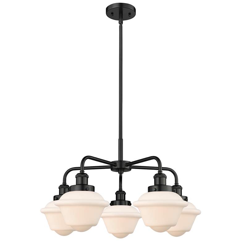 Image 1 Oxford 24.5"W 5 Light Matte Black Stem Hung Chandelier w/ White Shade