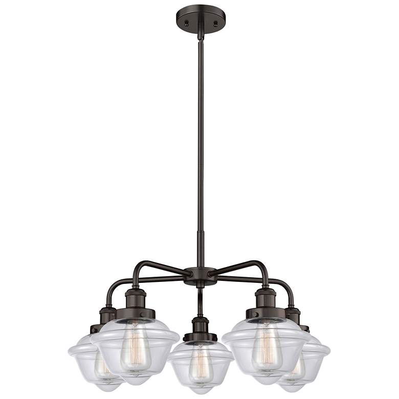 Image 1 Oxford 24.5"W 5 Light Oil Rubbed Bronze Stem Hung Chandelier w/ Clear