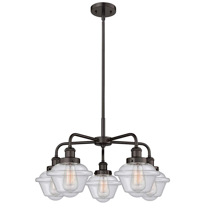Image 1 Oxford 24.5"W 5 Light Oil Rubbed Bronze Stem Hung Chandelier w/ Seedy