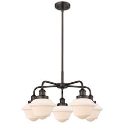 Oxford 24.5&quot;W 5 Light Oil Rubbed Bronze Stem Hung Chandelier w/ White
