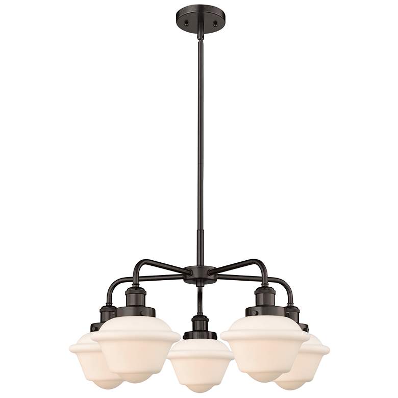 Image 1 Oxford 24.5"W 5 Light Oil Rubbed Bronze Stem Hung Chandelier w/ White