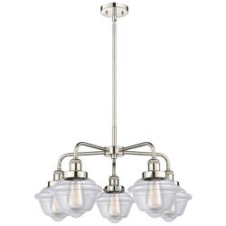 Oxford 24.5&quot;W 5 Light Polished Nickel Stem Hung Chandelier w/ Clear Sh