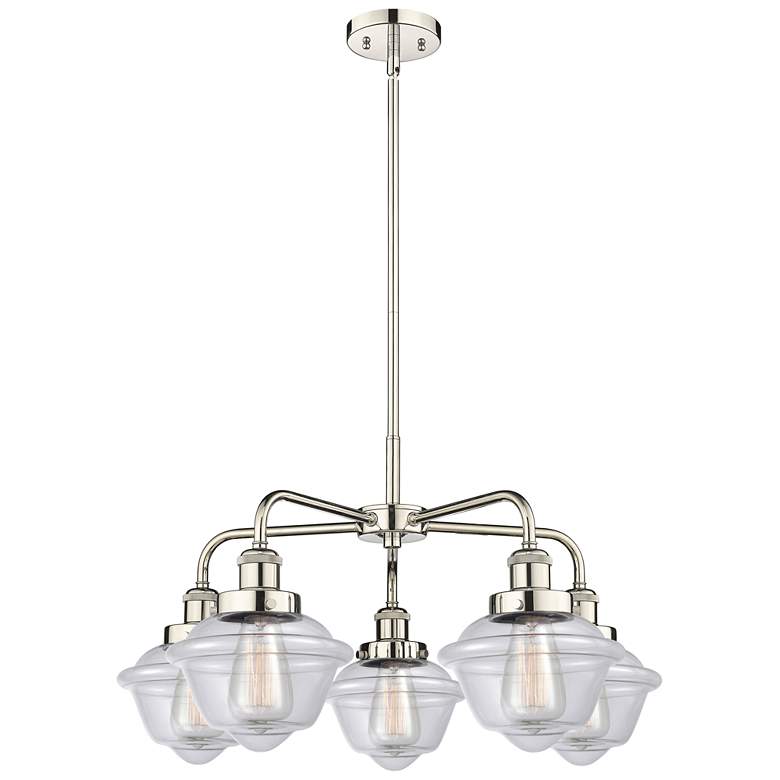 Image 1 Oxford 24.5"W 5 Light Polished Nickel Stem Hung Chandelier w/ Clear Sh