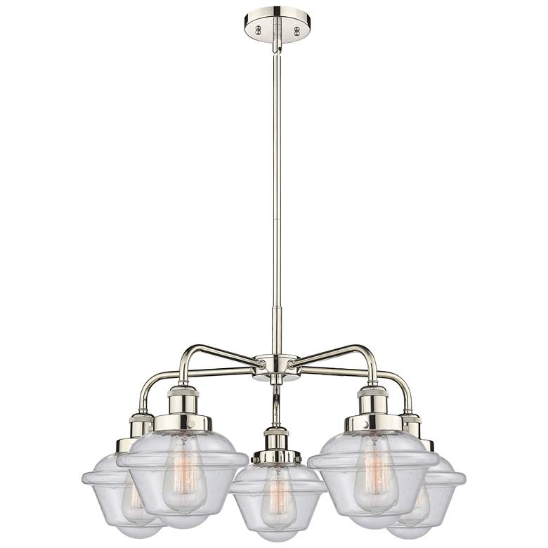 Image 1 Oxford 24.5"W 5 Light Polished Nickel Stem Hung Chandelier w/ Seedy Sh