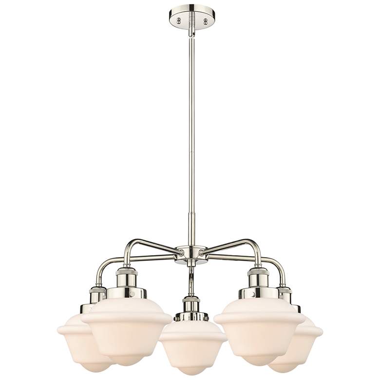 Image 1 Oxford 24.5"W 5 Light Polished Nickel Stem Hung Chandelier w/ White Sh