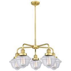 Oxford 24.5&quot;W 5 Light Satin Gold Stem Hung Chandelier w/ Clear Glass S