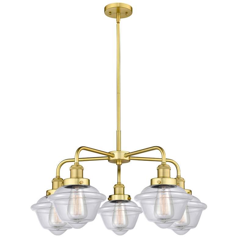 Image 1 Oxford 24.5"W 5 Light Satin Gold Stem Hung Chandelier w/ Clear Glass S