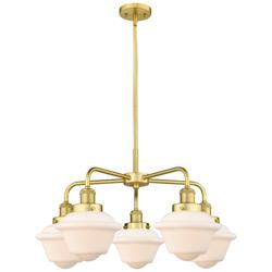 Oxford 24.5&quot;W 5 Light Satin Gold Stem Hung Chandelier w/ White Shade