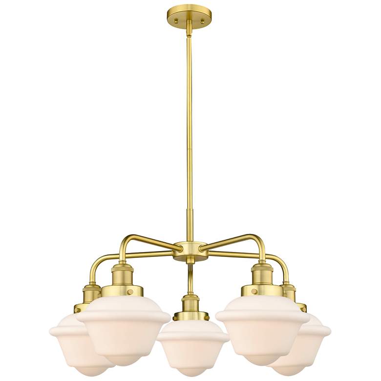 Image 1 Oxford 24.5"W 5 Light Satin Gold Stem Hung Chandelier w/ White Shade