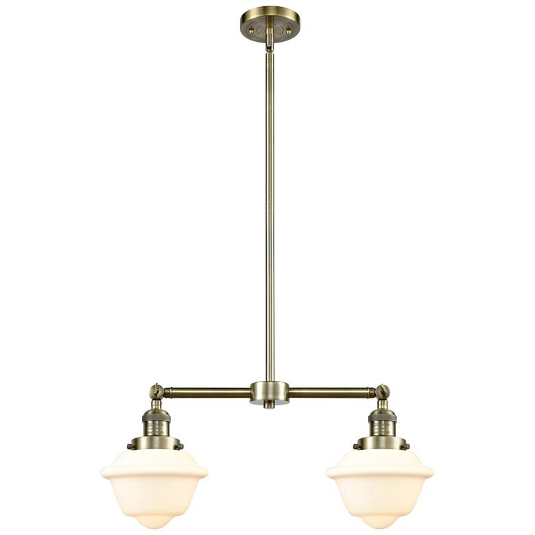 Image 1 Oxford 24" Wide 2 Light Antique Brass Island Light w/ Matte White Shad