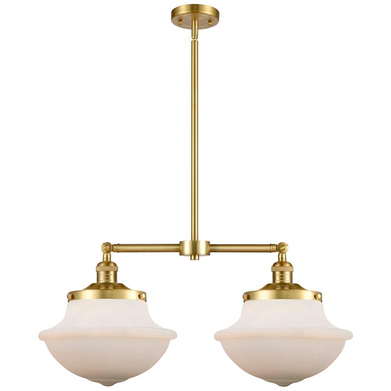 Image 1 Oxford 25"W Satin Gold 2-Light Island Pendant w/ White Shade