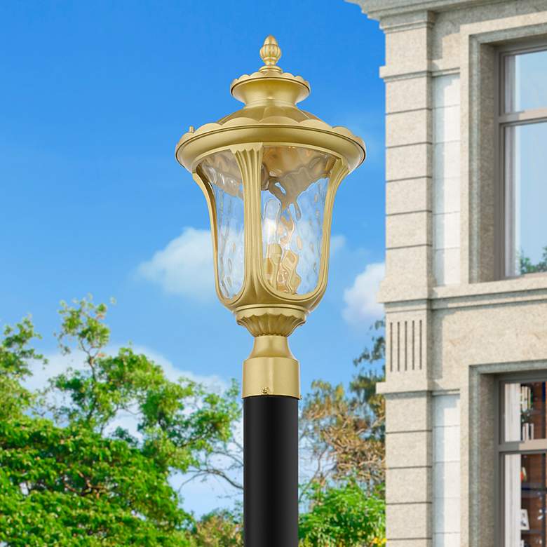 Image 1 Oxford 3 Light Soft Gold Outdoor Large Post Top Lantern