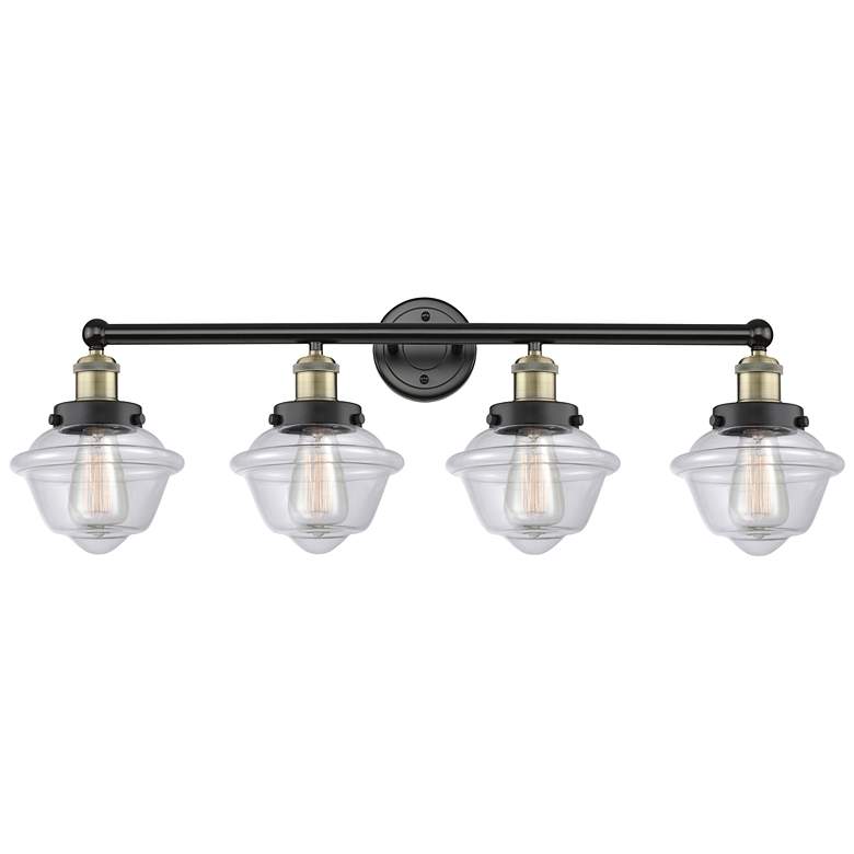 Image 1 Oxford 33.5" Wide 4 Light Black Brass Bath Vanity Light With Clear Sha