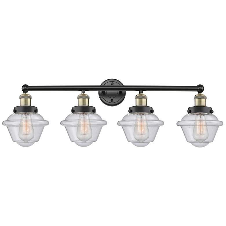 Image 1 Oxford 33.5" Wide 4 Light Black Brass Bath Vanity Light With Seedy Sha