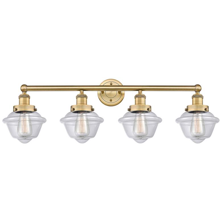 Image 1 Oxford 33.5" Wide 4 Light Brushed Brass Bath Vanity Light With Clear S