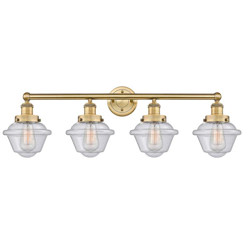 Image 1 Oxford 33.5" Wide 4 Light Brushed Brass Bath Vanity Light With Seedy S