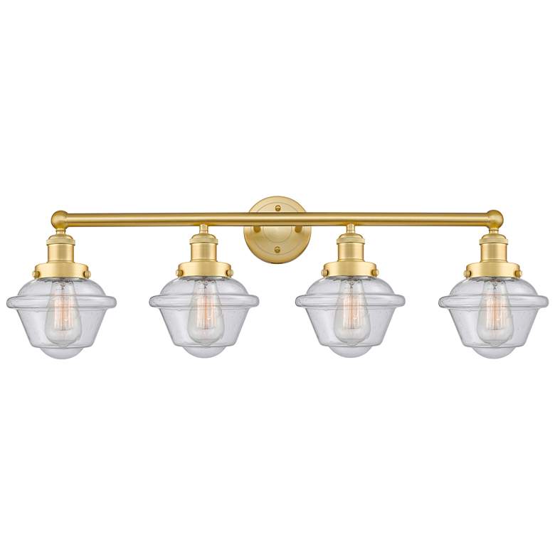 Image 1 Oxford 33.5" Wide 4 Light Satin Gold Bath Vanity Light With Seedy Shad