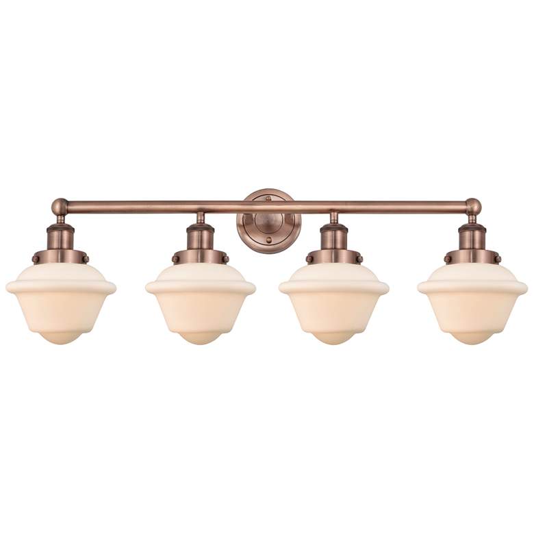 Image 1 Oxford 33.5"W 4 Light Antique Copper Bath Vanity Light With White Shad