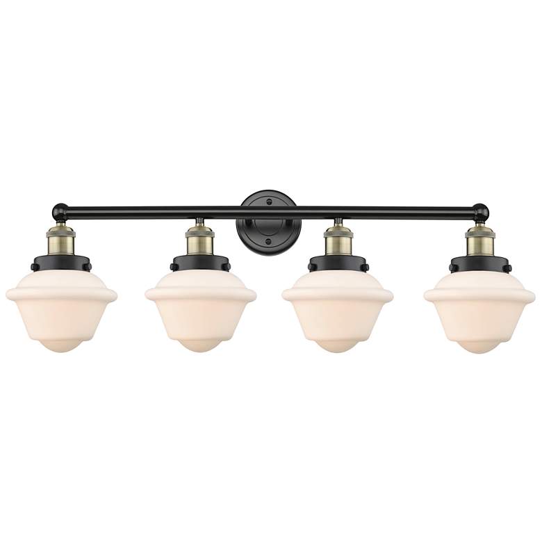 Image 1 Oxford 33.5"W 4 Light Black Brass Bath Vanity Light w/ Matte White Sha