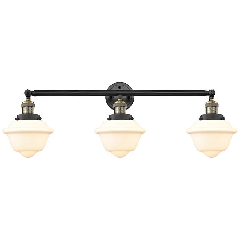 Image 1 Oxford 34" 3-Light Black Antique Brass Bath Light w/ Matte White Shade