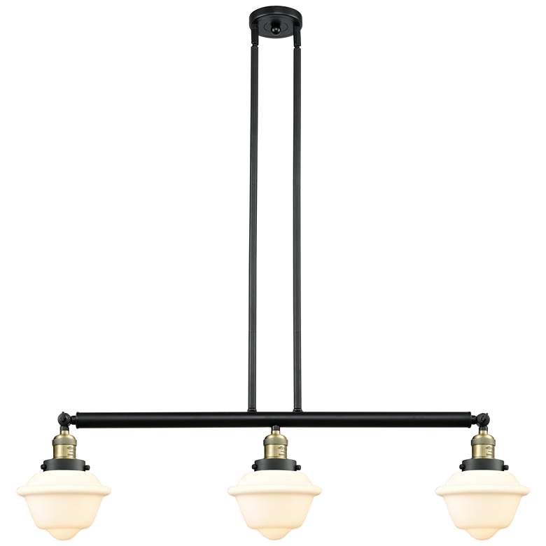 Image 1 Oxford 40" Wide 3 Light Black Brass Stem Hung Island Light w/ White Sh