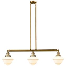 Oxford 40" Wide 3 Light Brushed Brass Stem Hung Island Light w/ White