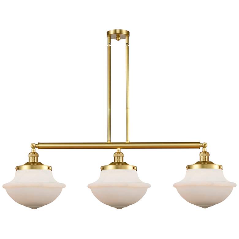 Image 1 Oxford 42"W Satin Gold 3-Light Island Pendant w/ White Glass