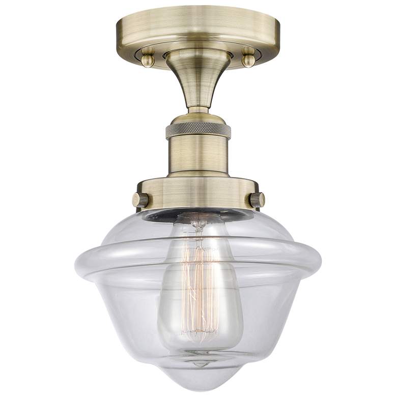 Image 1 Oxford 6.5" Wide Antique Brass Semi.Flush Mount With Clear Glass Shade