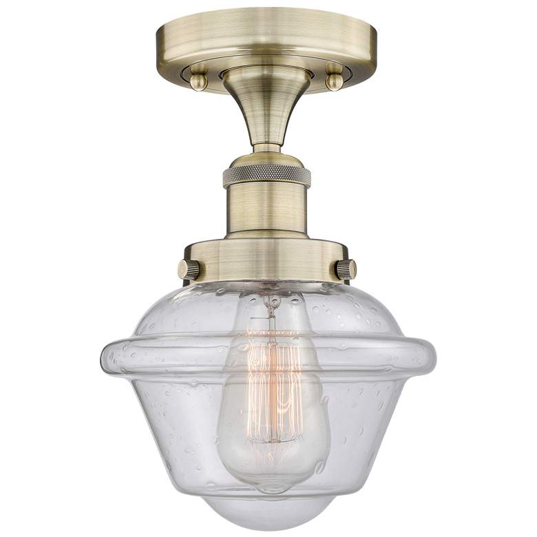 Image 1 Oxford 6.5" Wide Antique Brass Semi.Flush Mount With Seedy Glass Shade