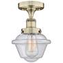 Oxford 6.5" Wide Antique Brass Semi.Flush Mount With Seedy Glass Shade
