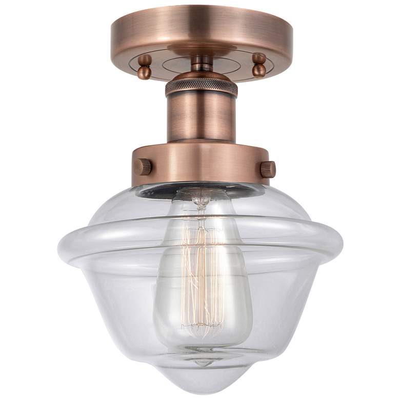 Image 1 Oxford 6.5" Wide Antique Copper Semi.Flush Mount With Clear Glass Shad