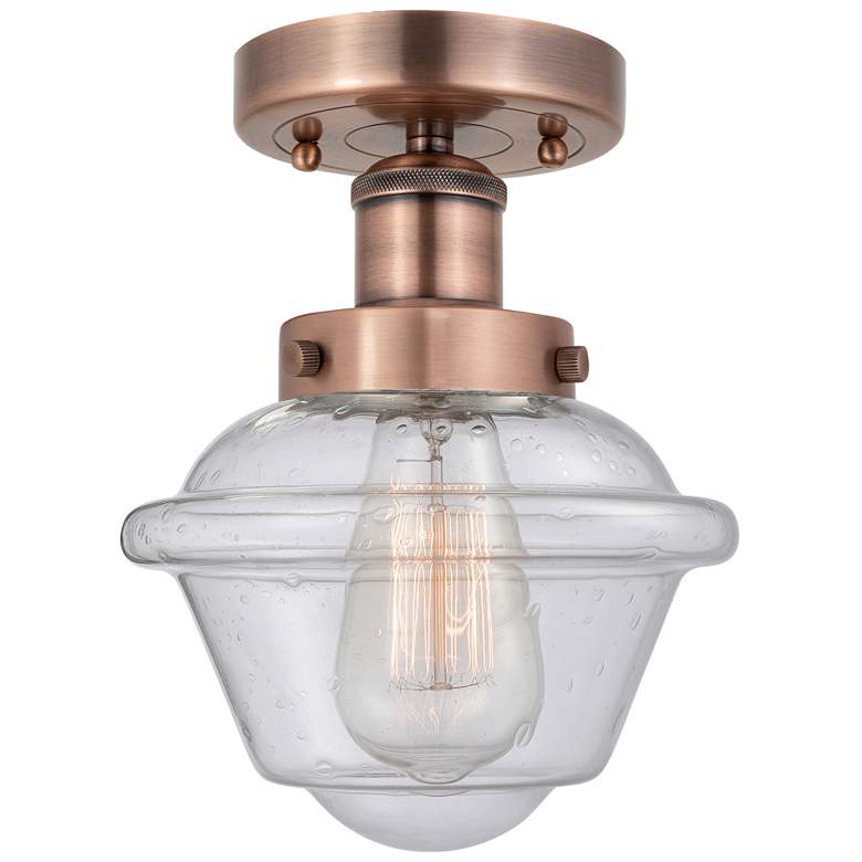 Image 1 Oxford 6.5" Wide Antique Copper Semi.Flush Mount With Seedy Glass Shad
