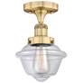Oxford 6.5" Wide Brushed Brass Semi.Flush Mount With Clear Glass Shade