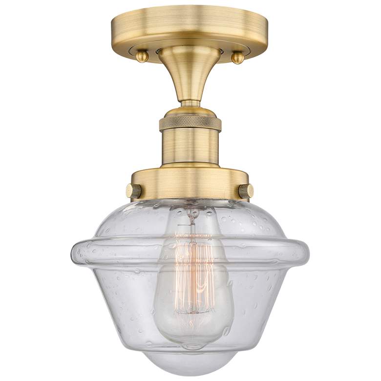 Image 1 Oxford 6.5" Wide Brushed Brass Semi.Flush Mount With Seedy Glass Shade