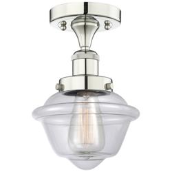 Oxford 6.5&quot; Wide Polished Nickel Semi.Flush Mount With Clear Glass Sha