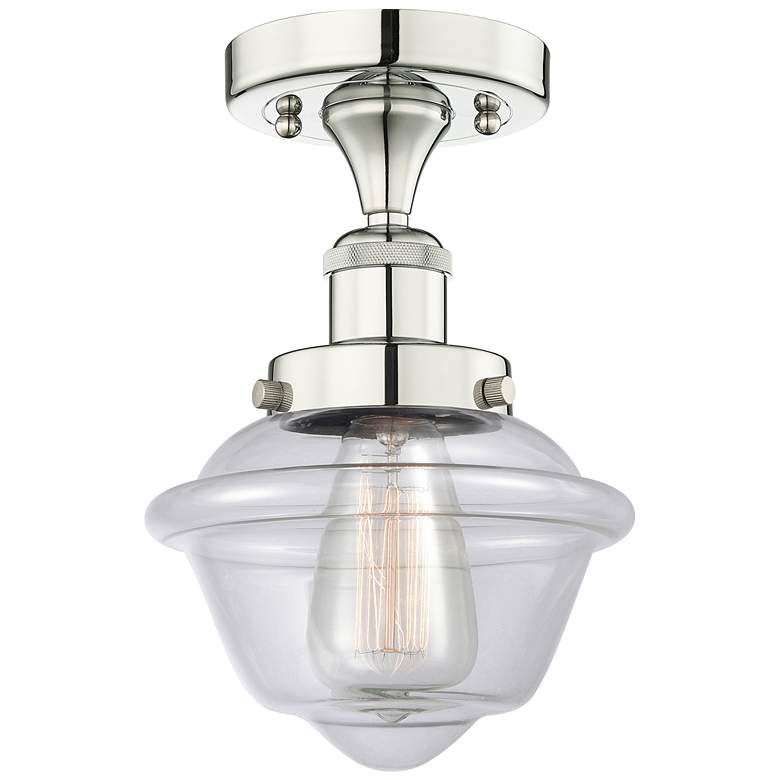 Image 1 Oxford 6.5 inch Wide Polished Nickel Semi.Flush Mount With Clear Glass Sha