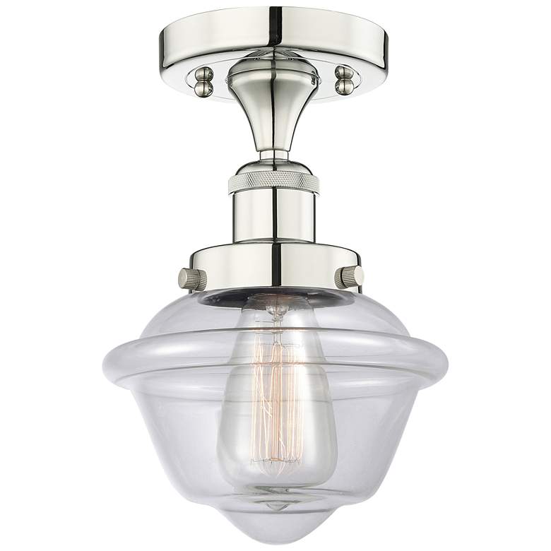 Image 1 Oxford 6.5" Wide Polished Nickel Semi.Flush Mount With Clear Glass Sha