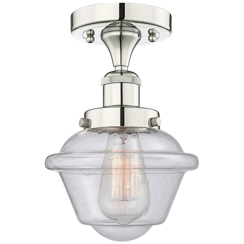 Image 1 Oxford 6.5" Wide Polished Nickel Semi.Flush Mount With Seedy Glass Sha