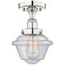 Oxford 6.5" Wide Polished Nickel Semi.Flush Mount With Seedy Glass Sha