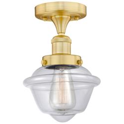 Oxford 6.5&quot; Wide Satin Gold Semi.Flush Mount With Clear Glass Shade