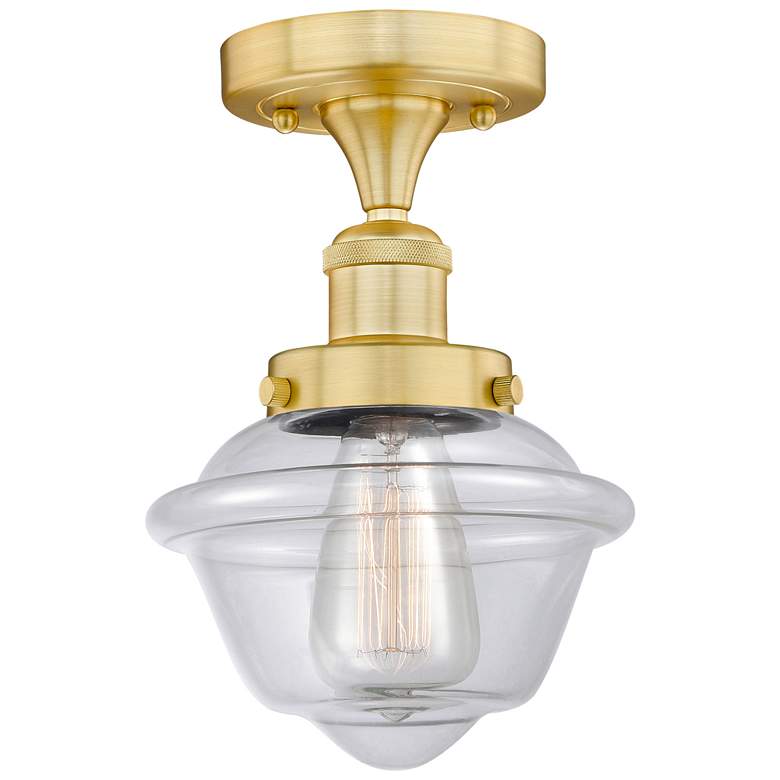 Image 1 Oxford 6.5" Wide Satin Gold Semi.Flush Mount With Clear Glass Shade
