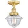 Oxford 6.5" Wide Satin Gold Semi.Flush Mount With Clear Glass Shade