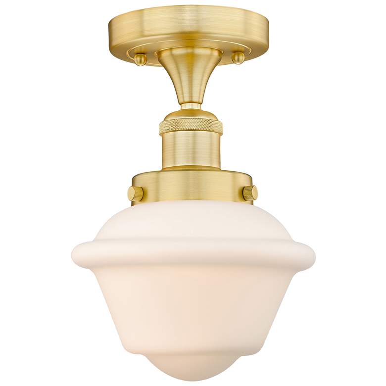 Image 1 Oxford 6.5" Wide Satin Gold Semi.Flush Mount With Matte White Glass Sh