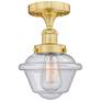Oxford 6.5" Wide Satin Gold Semi.Flush Mount With Seedy Glass Shade