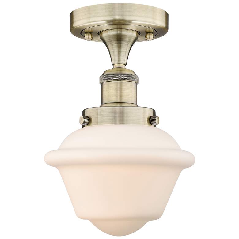 Image 1 Oxford 6.5"W Antique Brass Semi.Flush Mount With Matte White Glass Sha