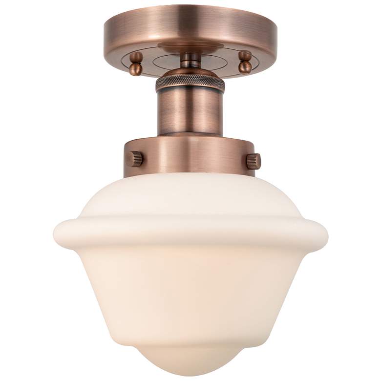 Image 1 Oxford 6.5"W Antique Copper Semi.Flush Mount With Matte White Glass Sh