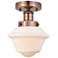 Oxford 6.5"W Antique Copper Semi.Flush Mount With Matte White Glass Sh