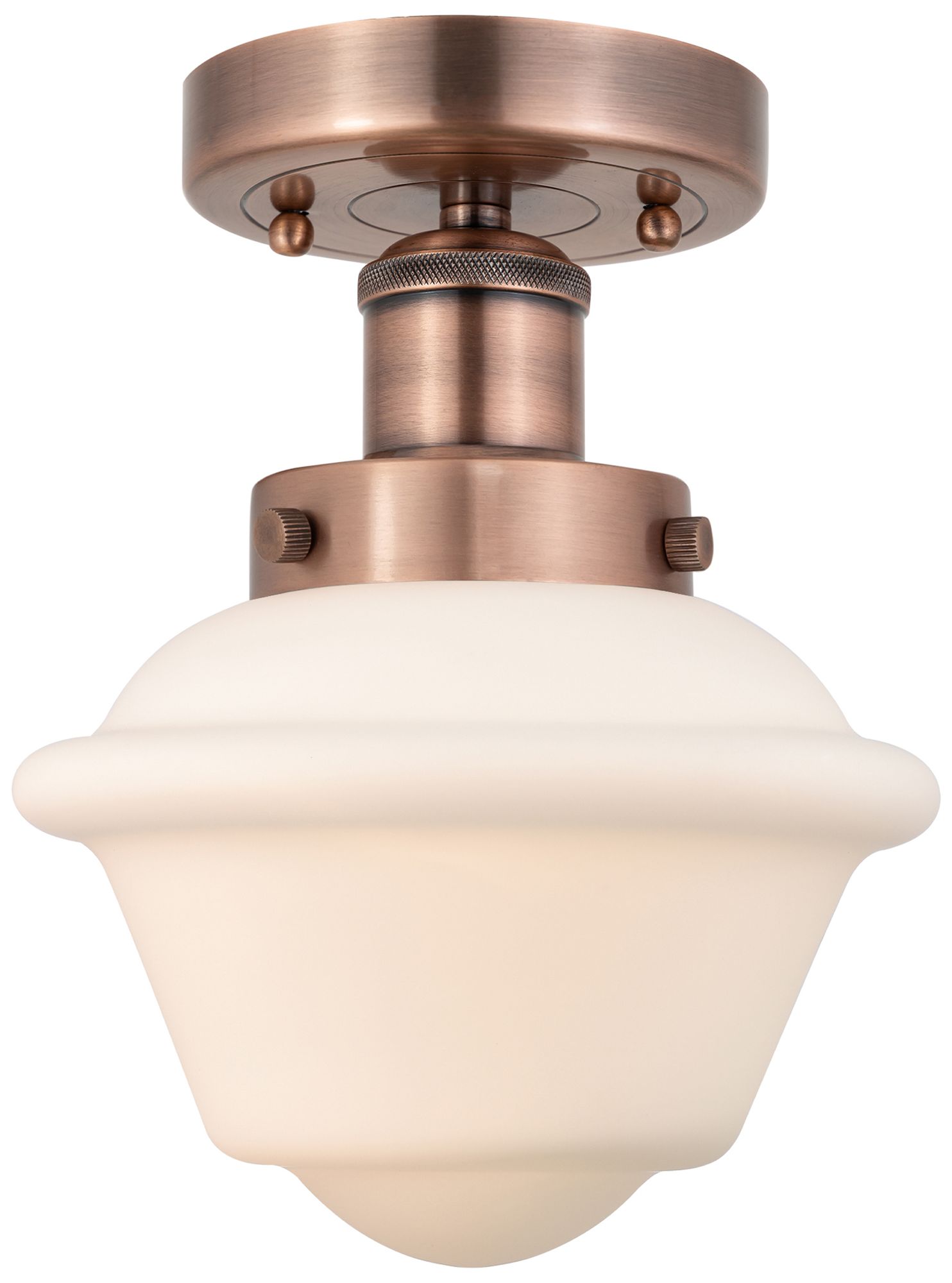Oxford 6.5"W Antique Copper Semi.Flush Mount With Matte White Glass